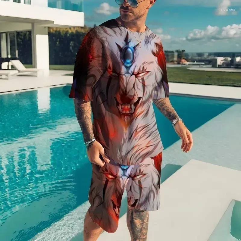 

2025 Summer New Men's T-shirt Set Fashion Sportswear Shorts Two Piece Set 3D Printed Animal Pattern Sportswear