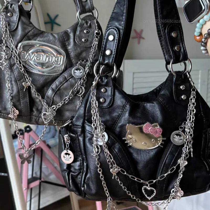 Luksusowy Design torebki Sanrio Hello Kitty Y2k pikantna dziewczyna subkultura Crossbody duże torba z rączkami kobiet modne fajne łańcuszkowa torba