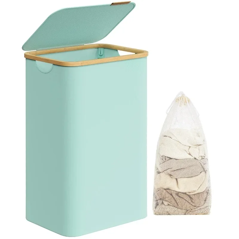 

90-литровая корзина для белья, органайзер для хранения грязной одежды, корзина для белья с ручкой, бамбуковая корзина для белья с крышкой