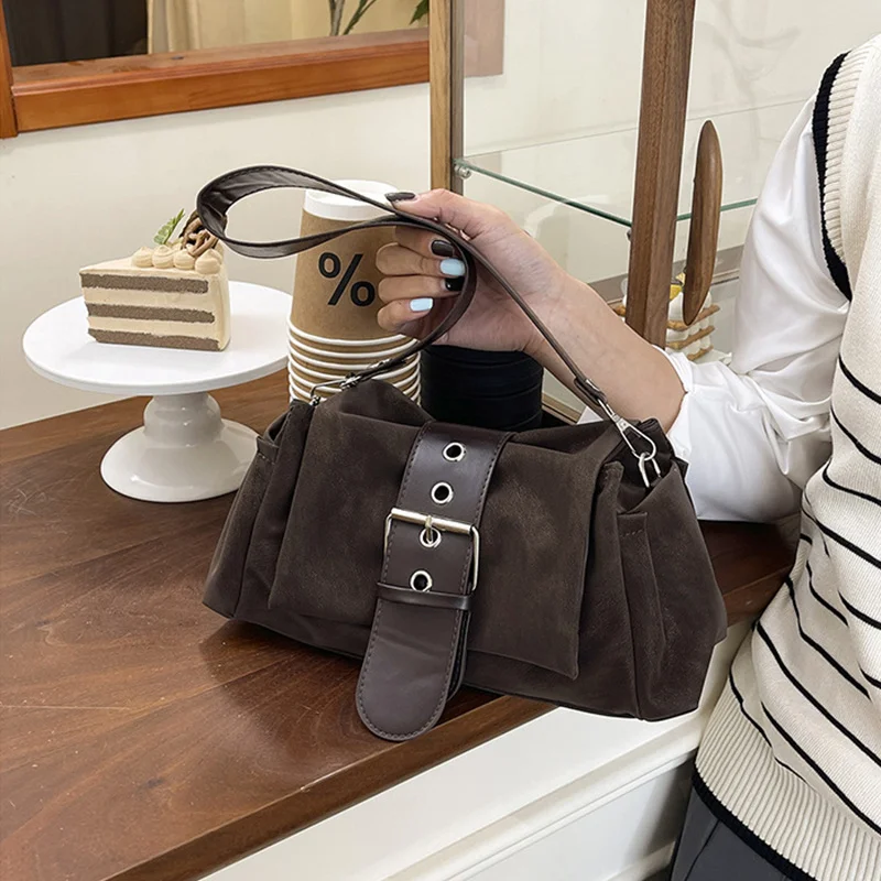 Faux Suede Women Axillary Bags Fashion Ruched Ladies Shoulder Messenger Bag Female Handbag Small Underarm Bag Bolsa Feminina
