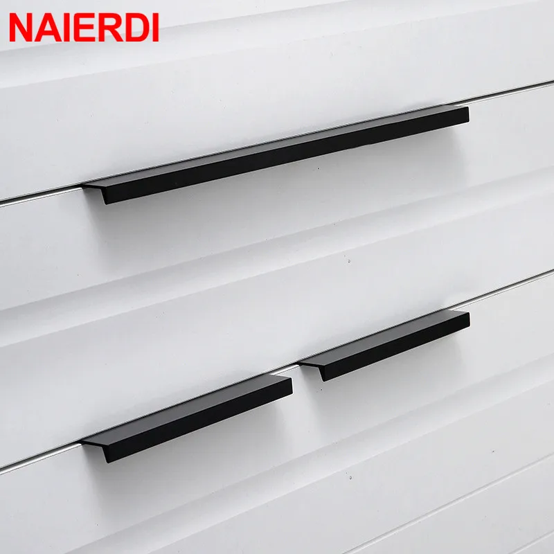 NAIERDI Gold Black Hidden Cabinet Pulls Aluminum Alloy Kitchen Cupboard Handles Drawer Knobs Furniture Handle Bedroom Hardware