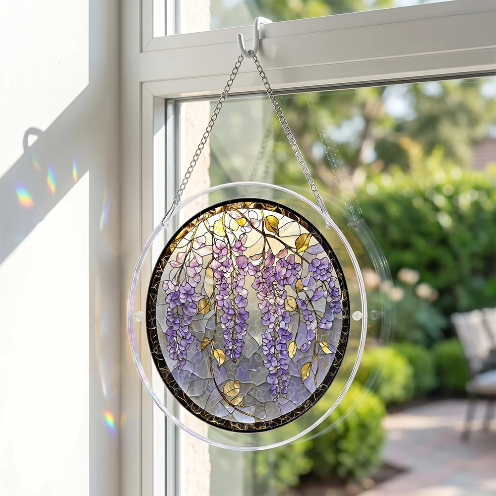 1Pc 3-Layer Acrylic Puzzle Suncatcher Window Hanging, Splicable DIY Interlocking Art Ornament with Hook Chain, Home Decor Gift