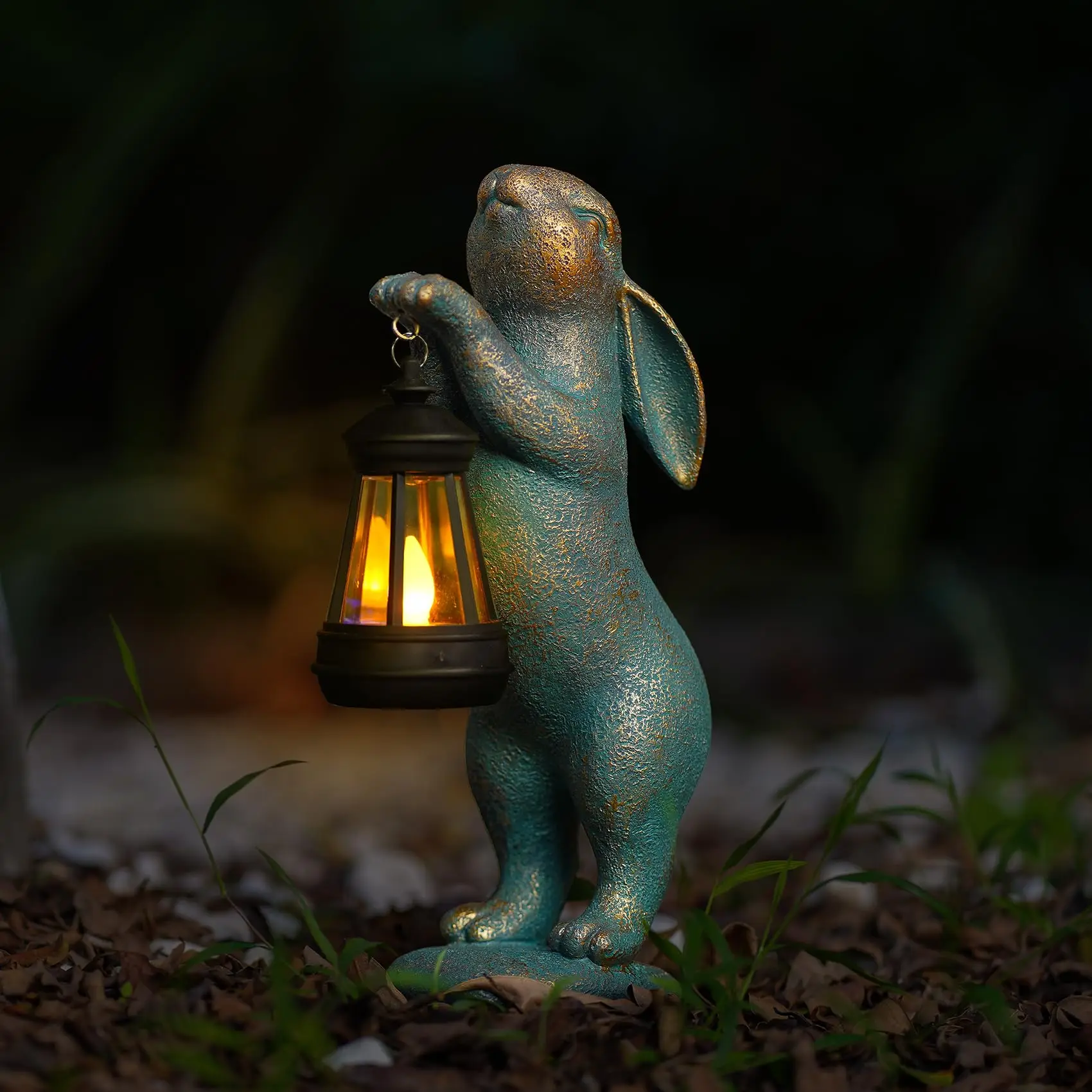 

Solar Rabbit Garden Statue with Lantern - Outdoor Bunny Decor for Patio, Yard, Lawn - Easter Mother's Day Housewarming Gift