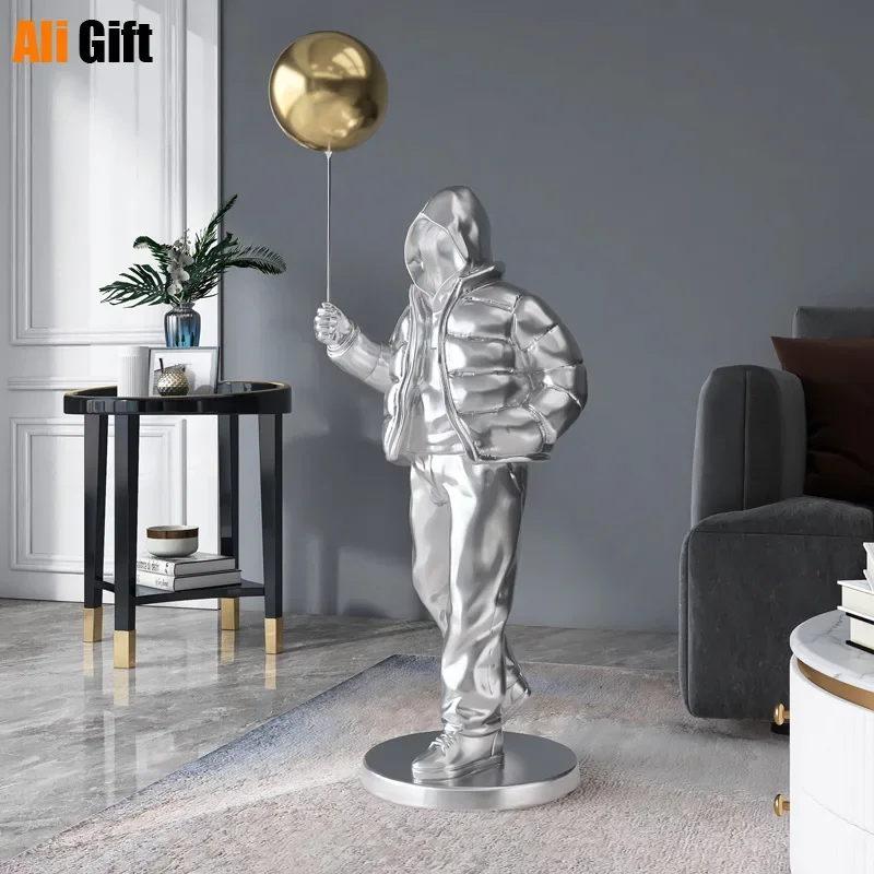 

Nordic Style Originality Balloon Boy Floor Figure Statue Home Decoration Large Landing Living Room Decor Sculpture Figurine