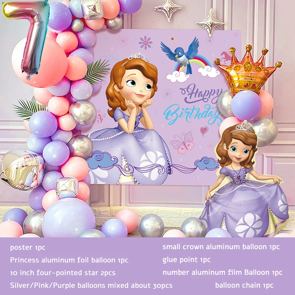 1Set Sophia Them Pink Purple Balloon large cartoon princess Sofia foil ballon Girl birthday party wedding decor Baby Shower Ball