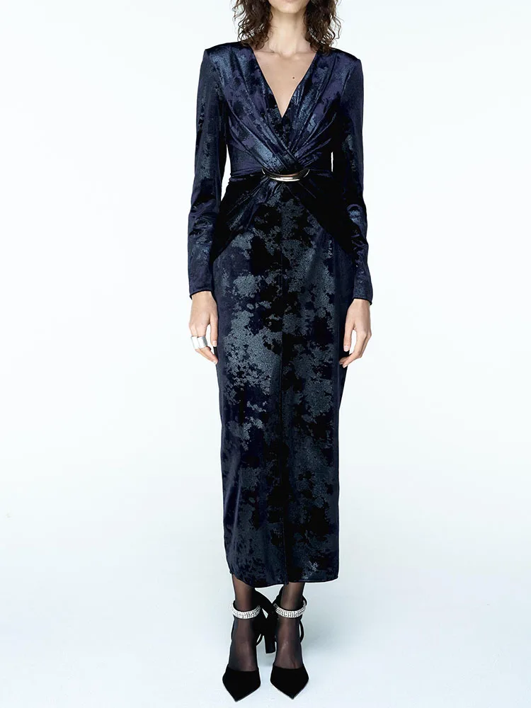 

Sweet Faionable Midi Dr 2025 Winter New Arrival V-Ne Long Sve Women's Clothing Ele Applique Evening Gown