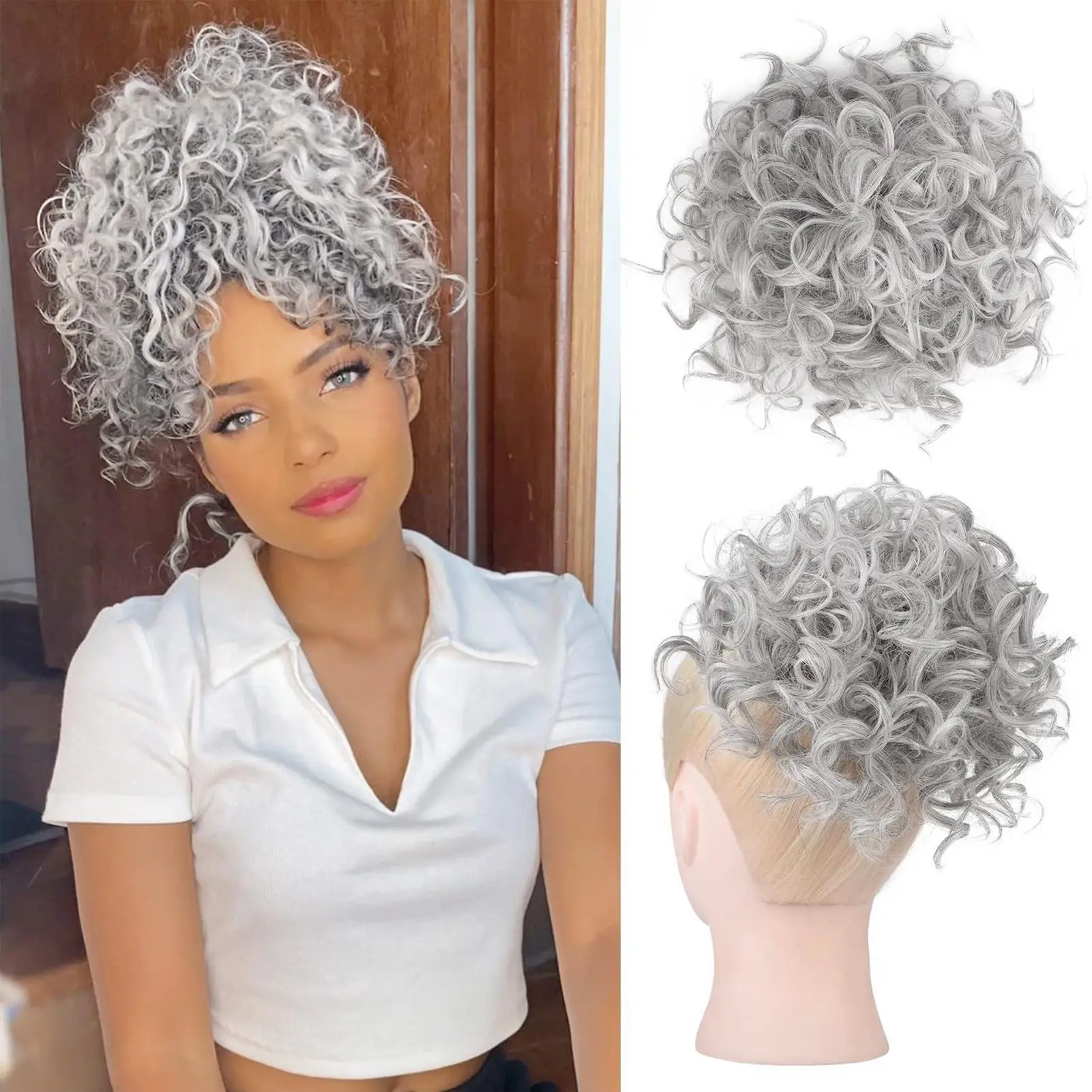 Messy Bun Hair Piece Drawstring Curly Fake Hair Bun Synthetic Updo Wig Extension Volumizing Scrunchie Hair Accessory for Women