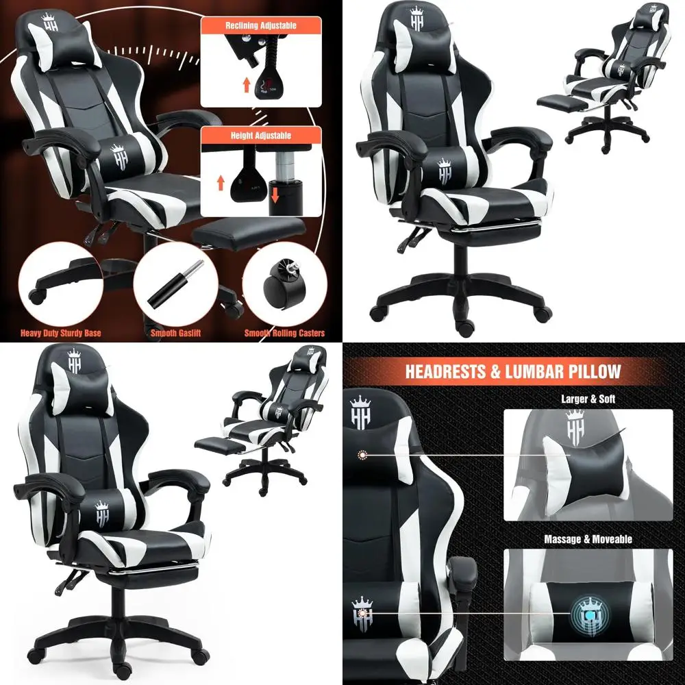 

Эргономичное большое игровое кресло с регулируемой поясничной поддержкой и подлокотниками с механизмом синхронизации для высоких и крупных взрослых