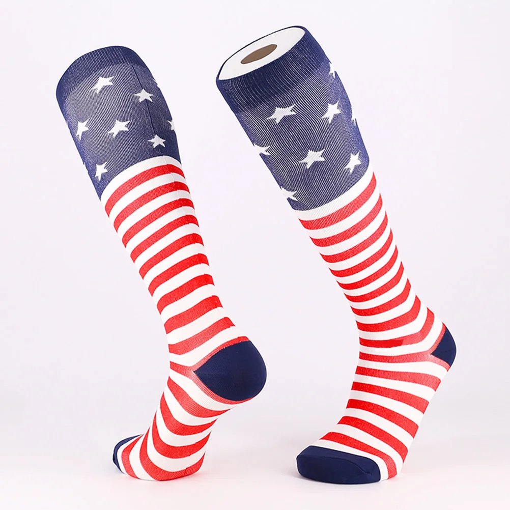 

1 Pair Outdoor Sports Socks American Flag Print Long Knee High Stockings Thigh High Leg Warmers Breathable Elastic Tube Socks