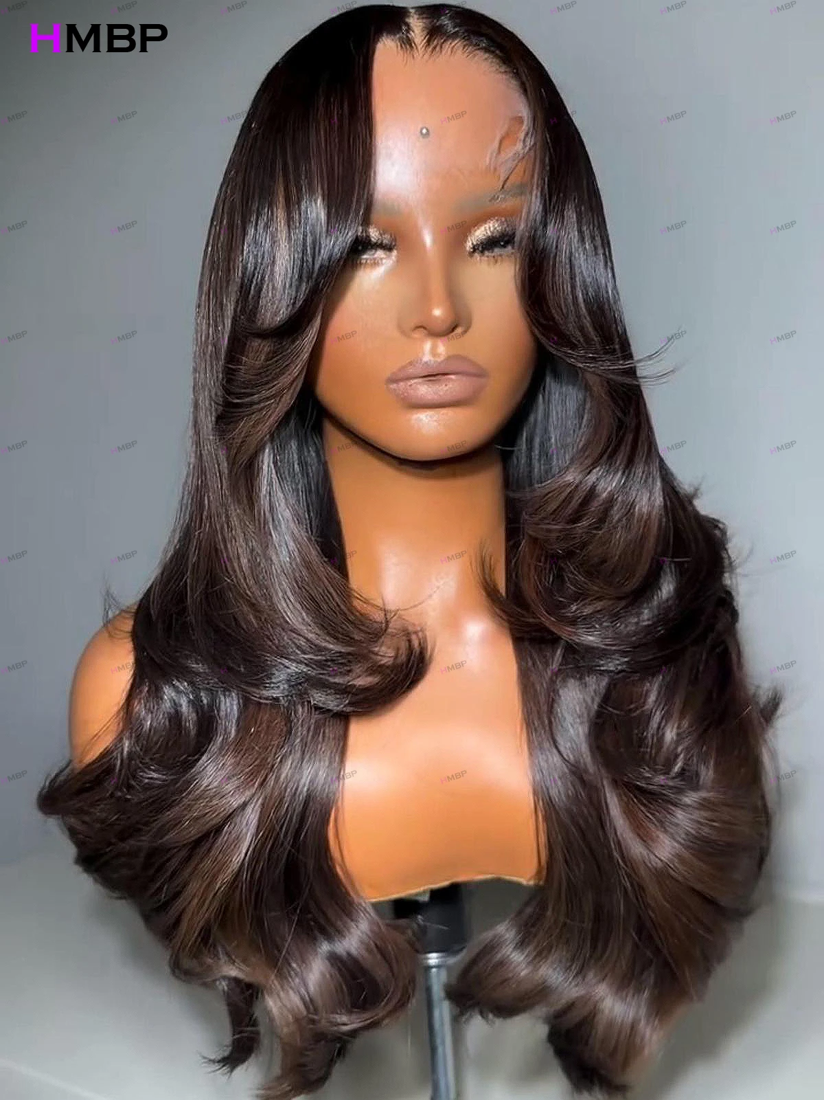 Glueless 1B/#4 Balayage Body Wave Human Hair Wig 360 HD Transparent Lace Wig Pre Plucked Natural Hairline Wear And Go For Women