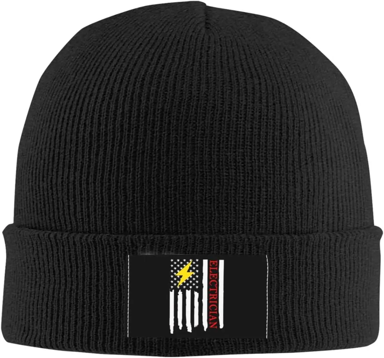 American Electrician Electrician USA Flag Soft Stretch Warmth Beanie,Men Women Cuffed Thick Skull Knit Hat Cap Black