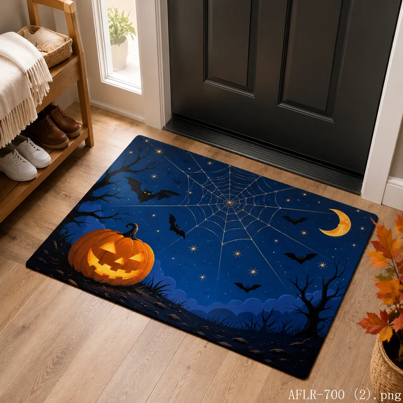 VIKAMA Halloween Spider Web and Bat Rug, Soft, Non-Slip Porch and Entryway Decorative Rug, Entryway Mat, Home Decor