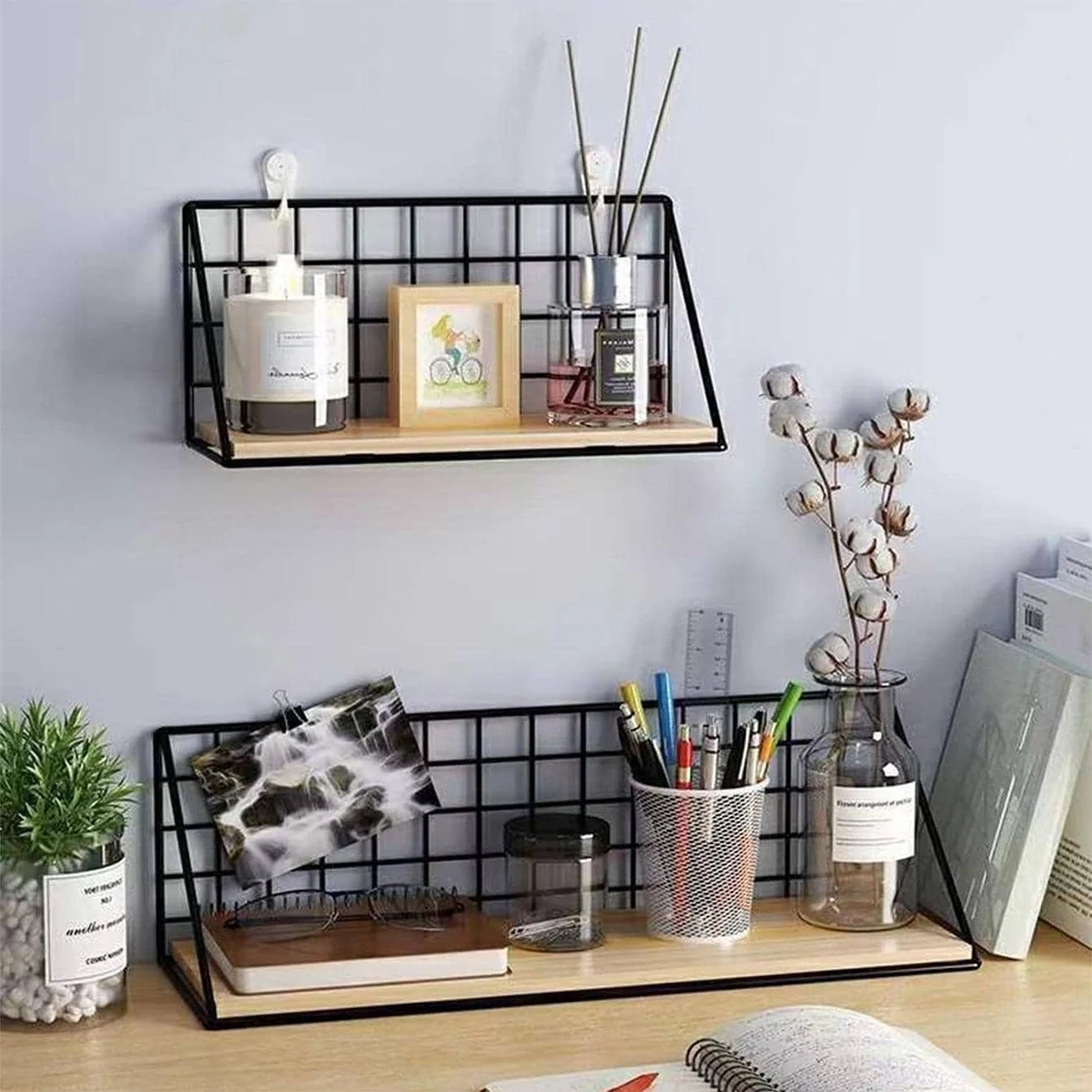 Creative wall mounted shelves, bedroom walls, iron wall hanging baskets, storage racks, storage baskets, hanging racks