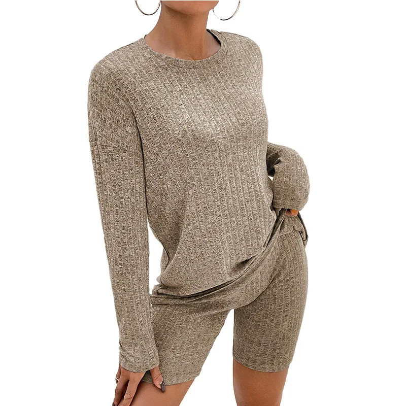 2023 Spring and Autumn Women's New Fashion Casual Commuter Set Round Neck Long Sleeve Top Shorts Comfortable Two Piece Set