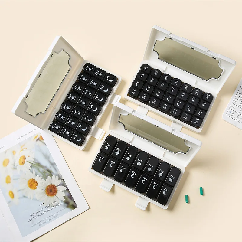 

New Medicine Dispensing Box 14/21/28 Compartments Travel Daily Portable Dust-proof Pill Organizer 7 Day Tablet Storage Contanier