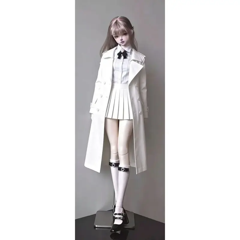 White Trench Coat Bjd Doll Full Set for 1/3 1/4 1/6 62 63 68 70Bjd Doll. Outfit Collectible Toy Gift for Doll Lovers Kawaii