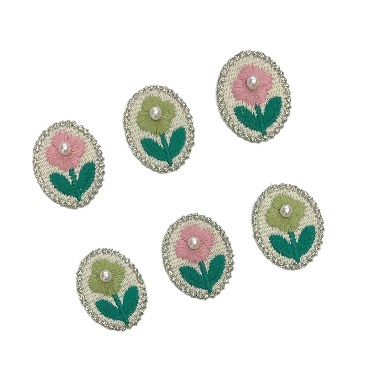 Etiquetas de pano bordado, Cute Pearl Tridimensional Flores, Acessórios de vestuário, Jóias Bordadas DIY, Atacado, 20pcs