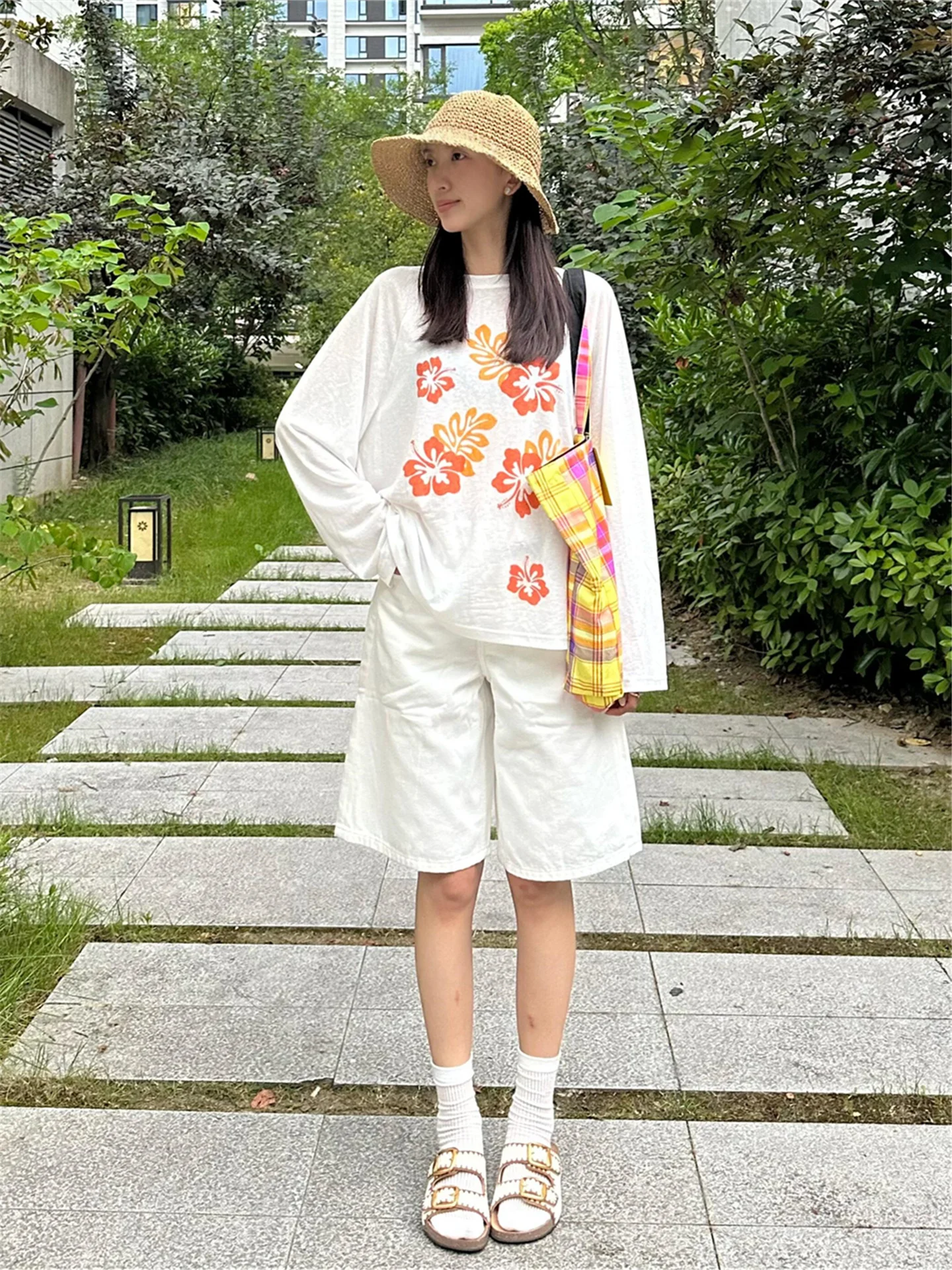 

American Vintage High Waist Loose Fit Casual White Denim Wide Leg Shorts Women Summer Slimming Fourths Jeans Cotton Blend