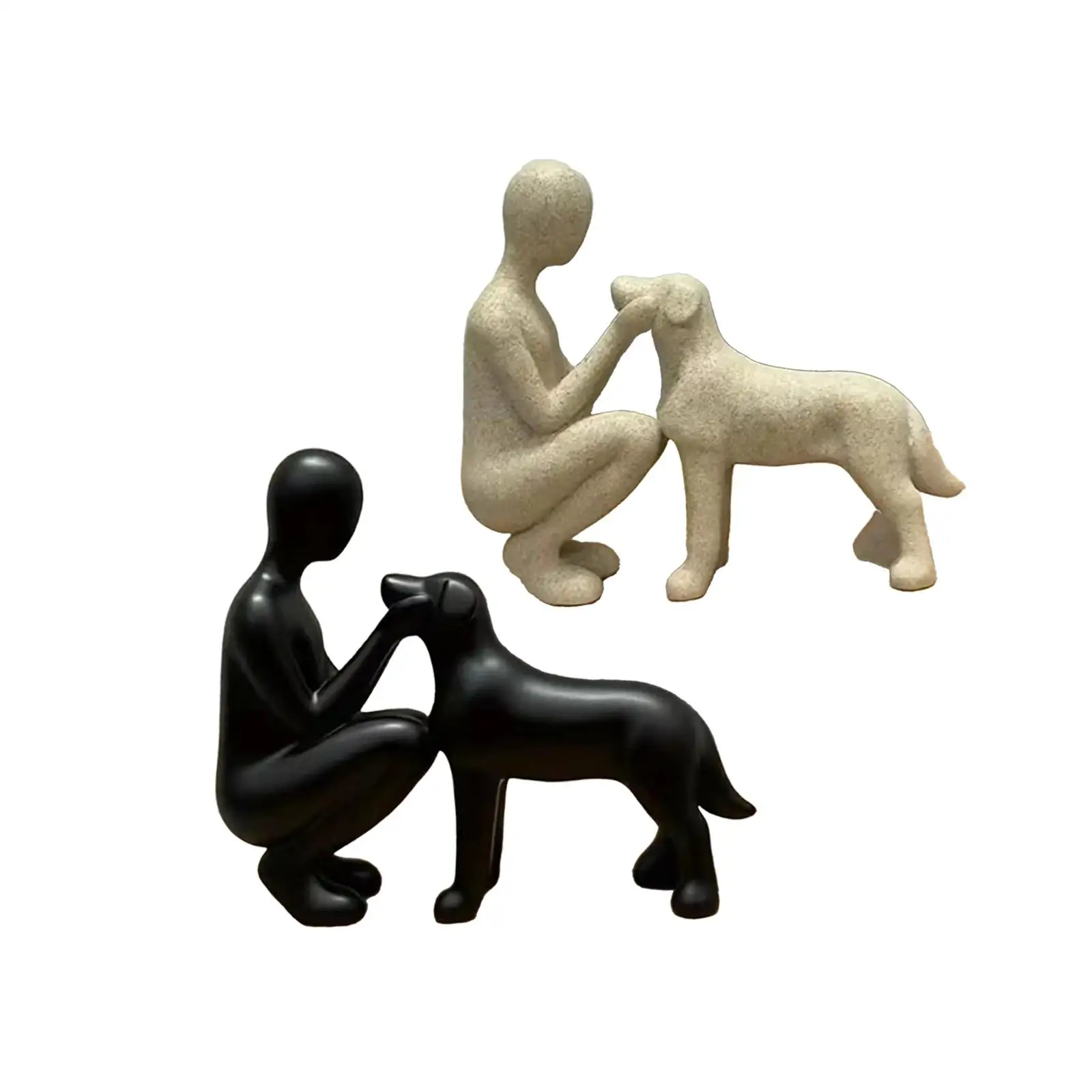 

Man and Dog Statue Tabletop Modern Dog Lover Friendship Figurine Human Dog Sculpture for Fireplace Restaurant Entryway Apartment