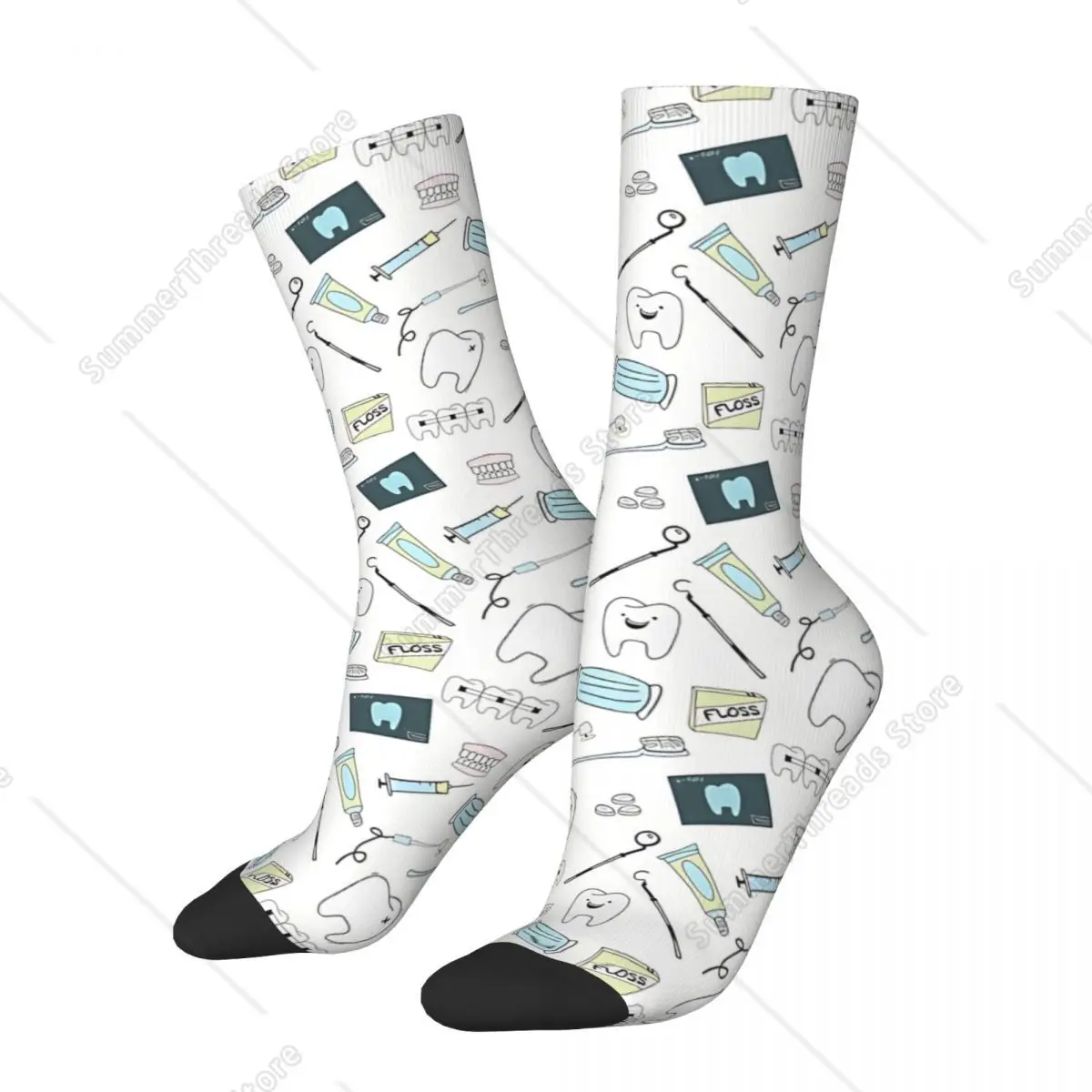 

Dentist Do It Better Doodle Teeth Kawaii Socks Shopping Cartoon Pattern Socks