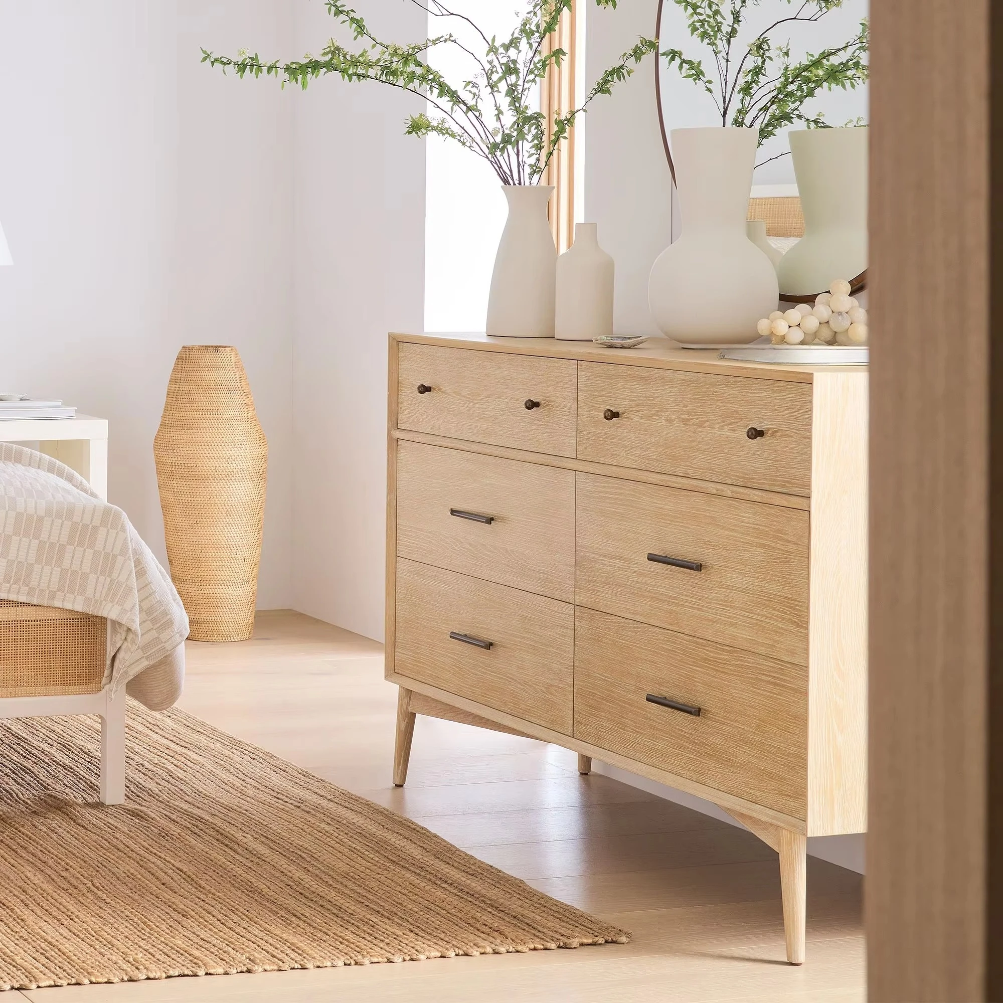 2024 design modern luxury oak sideboard, solid wood cabinet 6 drawers dresser, porch with drawers