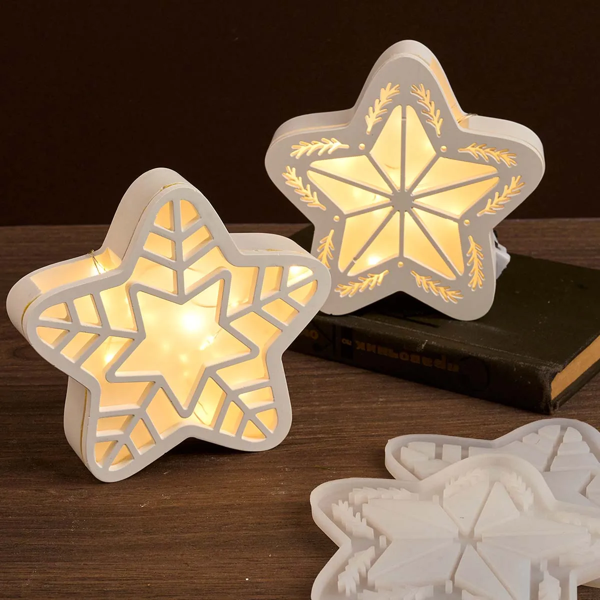 Caja de almacenamiento de cinco puntas, molde de silicona DIY hecho a mano con patrón de estrella, luz LED nocturna, moldes de fundición artesanal de resina de yeso, decoración del hogar