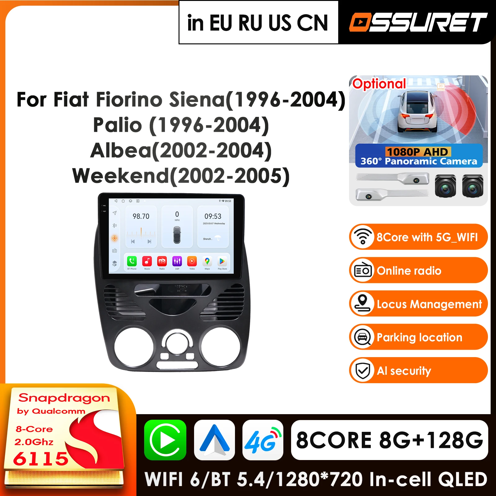 Carplay 4G AI Systems Android 14 Car Radio For Fiat Siena 1996-2004 Palio for Albea 2002-2004 Weekend 2002-2005 Autoradio GPS BT