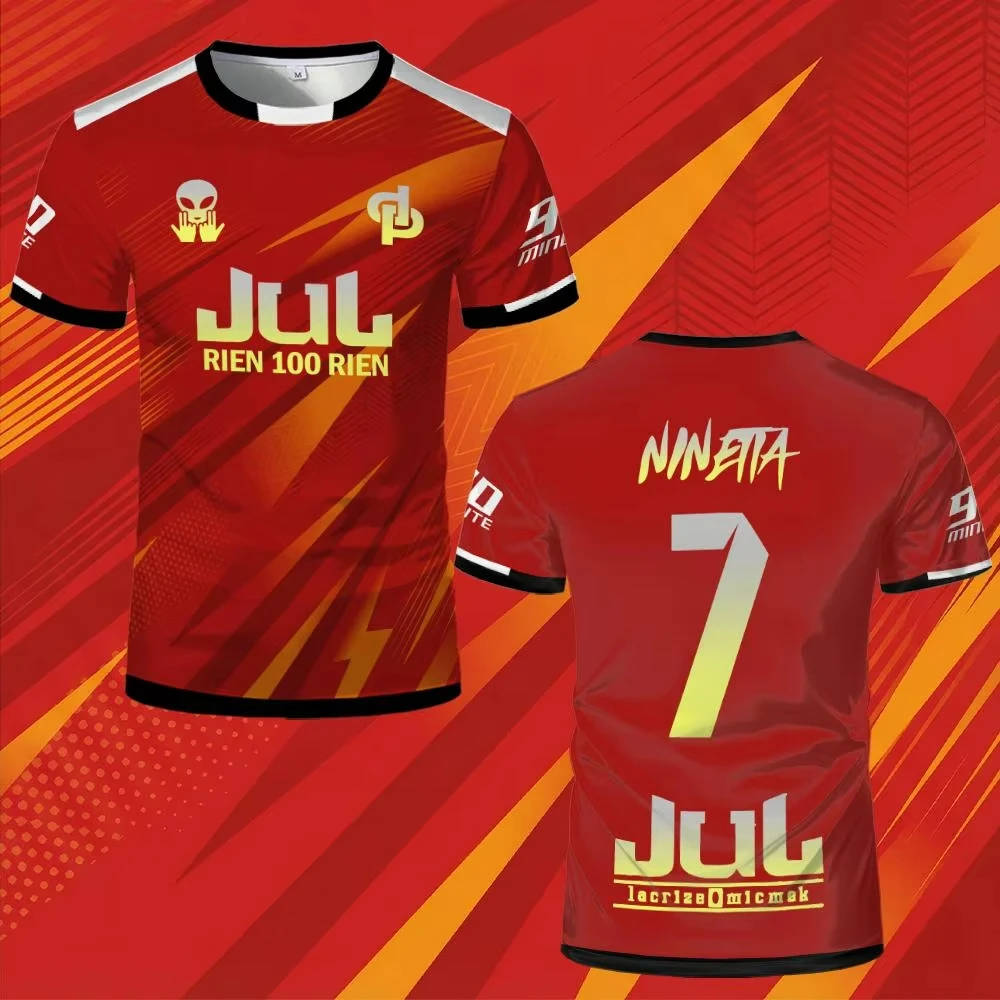 90-Minuten-Fußballtrikot – Weiß-blaues Lightning-Design „Jul Rien 100 Rien“ Y2K Oversized Schnelltrocknendes Sportshirt für Kinder/Erwachsene ﻿ – Detail 9