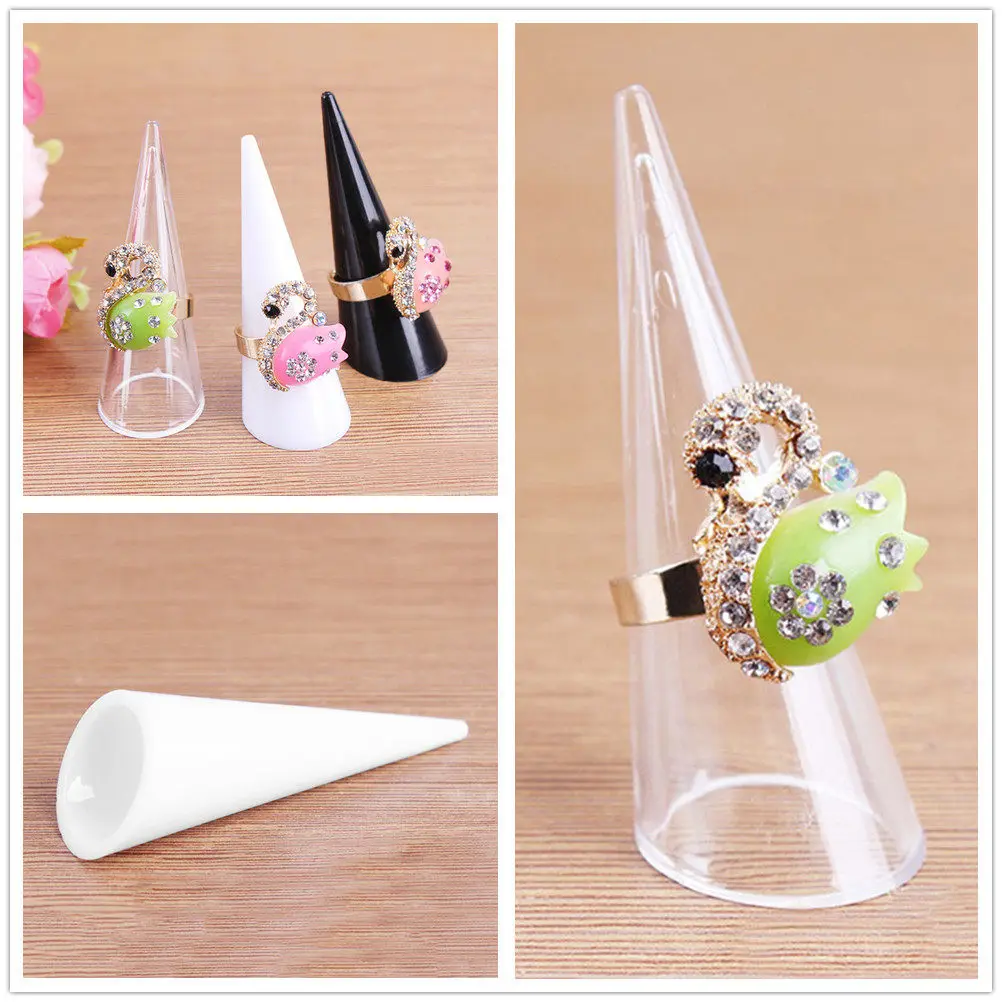 

5Pcs Clear Acrylic Ring Display Stand Cone Shaped Jewelry Holder No Tools Needed Adjustable All Sizes Sideways Slide Design