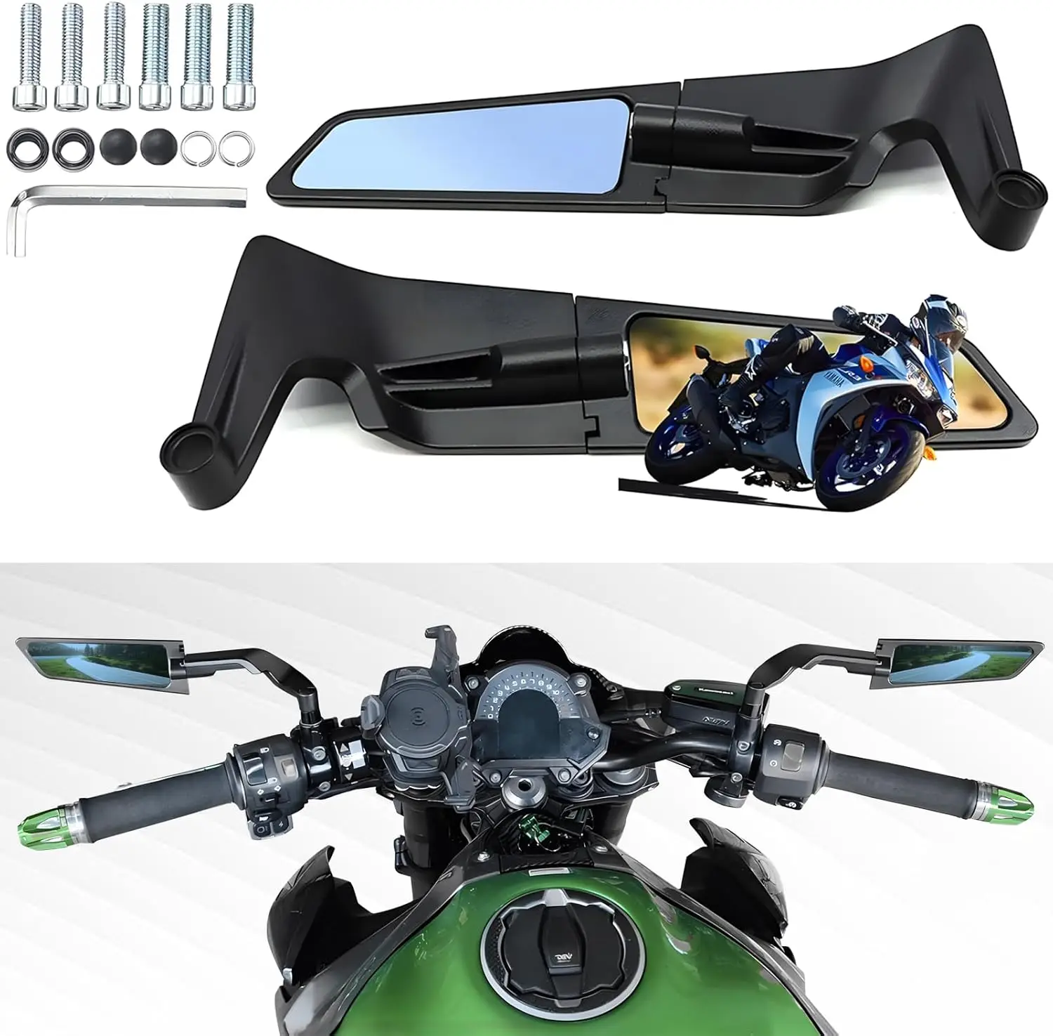 

Motorcycle Rear View Mirrors Stealth Wind Wing Side Mirrors Compatible with 2025 Kawasaki Z400 Z650 Z900 Z1000 Duke 125 200 250