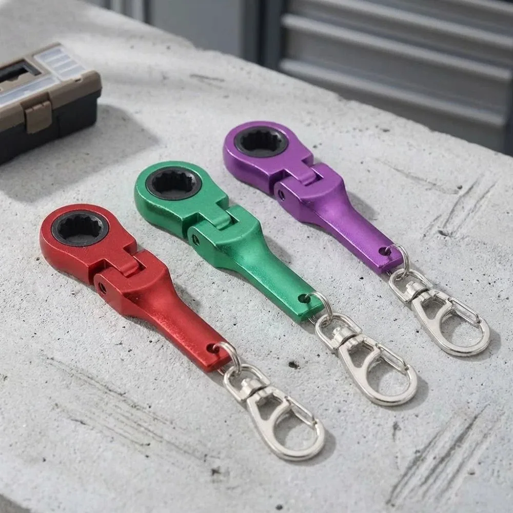 Creativity 10mm Ratchet Wrench Mini Shaped Metal Racing Keychain Adjustable Multifunctional Wrench Key Ring Men's Gifts