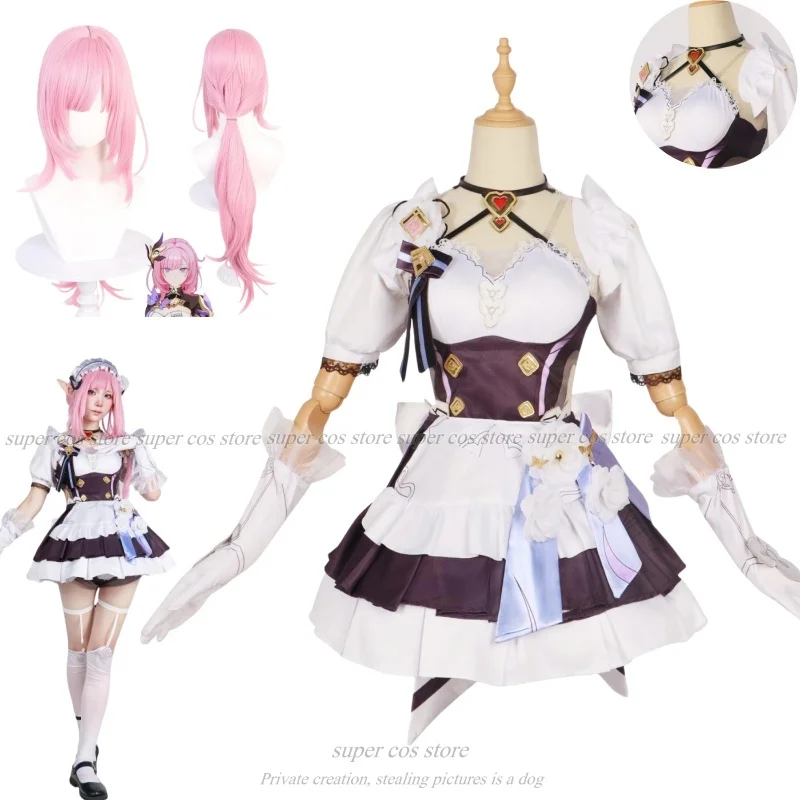 Honkai Impact 3rd Elysia 코스프레 코스튬, 핑크 요정 하녀 원피스, 여성 할로윈 크리스마스 카니발 파티 의상