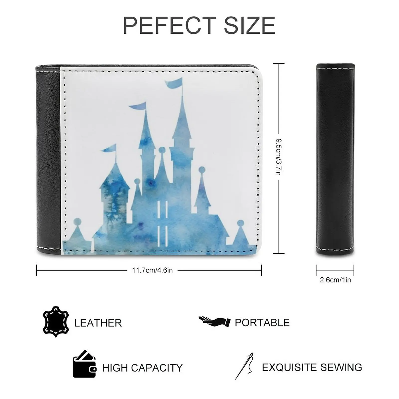 Blue Wishes Men's Wallet Leisure Travel Lightweight Portable Wallets Short Style Male Purse Blue Watercolor Castle Blue