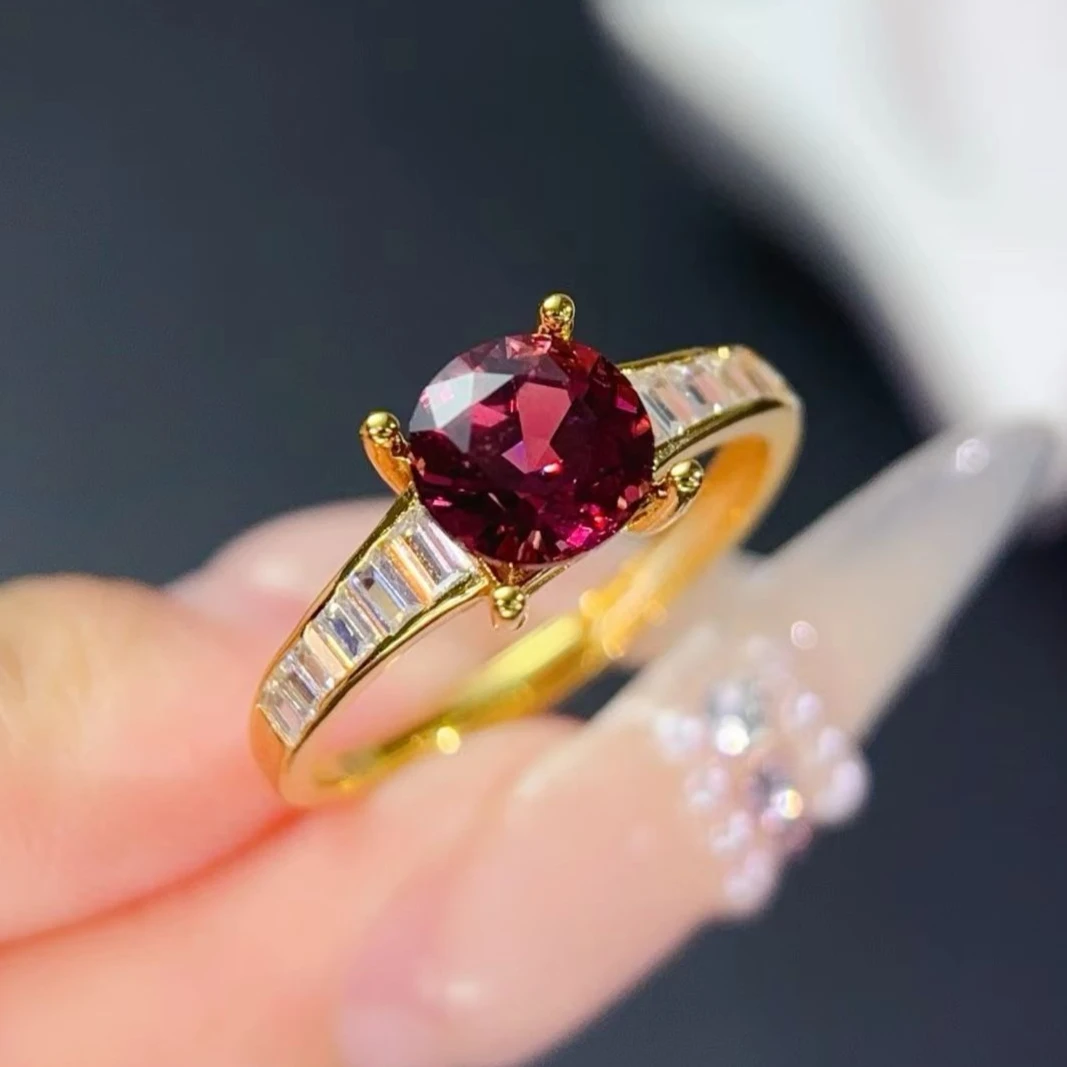 

925 Silver Garnet Ring 6mm VVS 1ct Natural Pyrope Garnet Ring with Certificate No Fading Thick 18K Gold Plated Gemstone Jewelry