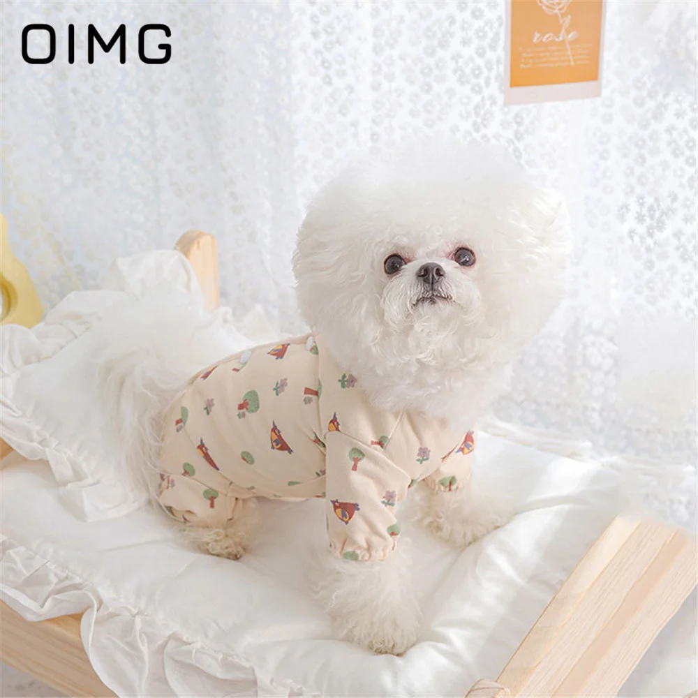 OIMG Cartoon Full Print Cat Dog Jumpsuits Four legged Clothing Puppy Air Conditioning Clothes Spring Summer Pet Home Clothes