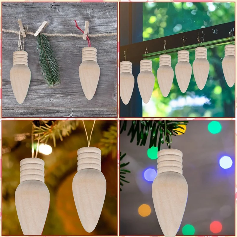 Ampoule de Noël en bois non fini, ornements pour l'artisanat et les arbres de Noël, approvisionnement, haute résistance, 2 po, 25 pièces