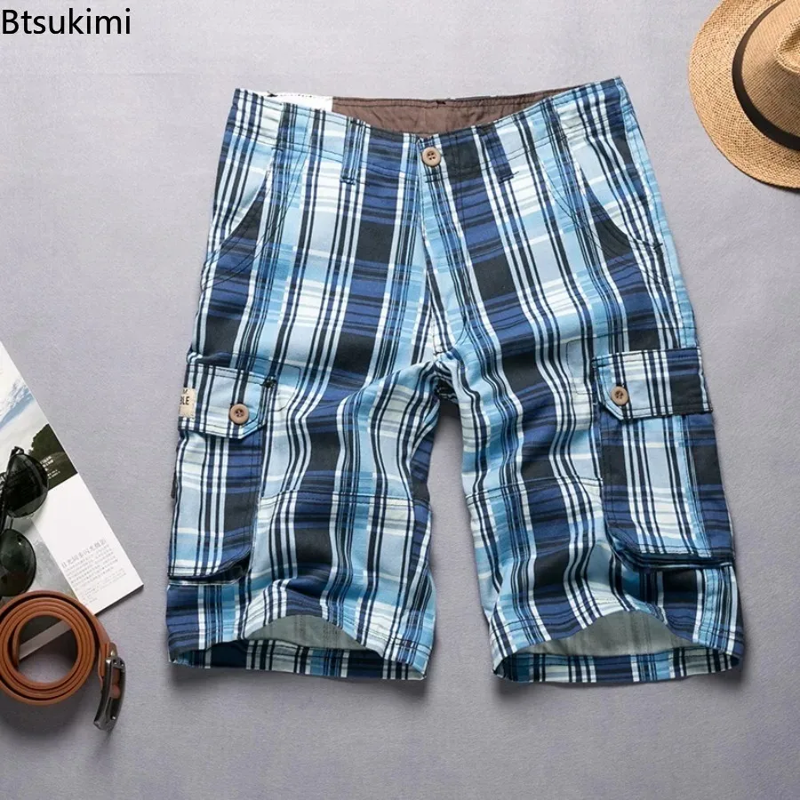

Men's Workwear Shorts Summer Cotton Comfortable Outdoor Sports Beach Pants Trend Plaid Shorts Leisure Loose Straight Cargo Pants