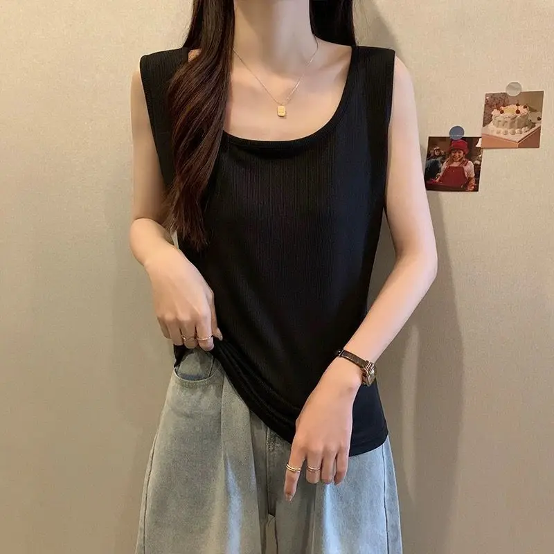 Fashion O-Neck Solid Color Camisole T-Shirt Female Clothing 2024 Summer New Loose Korean Tops Casual Sleeveless Tee Shirt