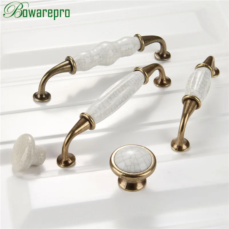 Single Hole/96mm/128mm Ceramic Kitchen Cabinet Handles Drawer Pull Knobs Vintage Antique Brass Furniture Wardrobe Door Handle image 2