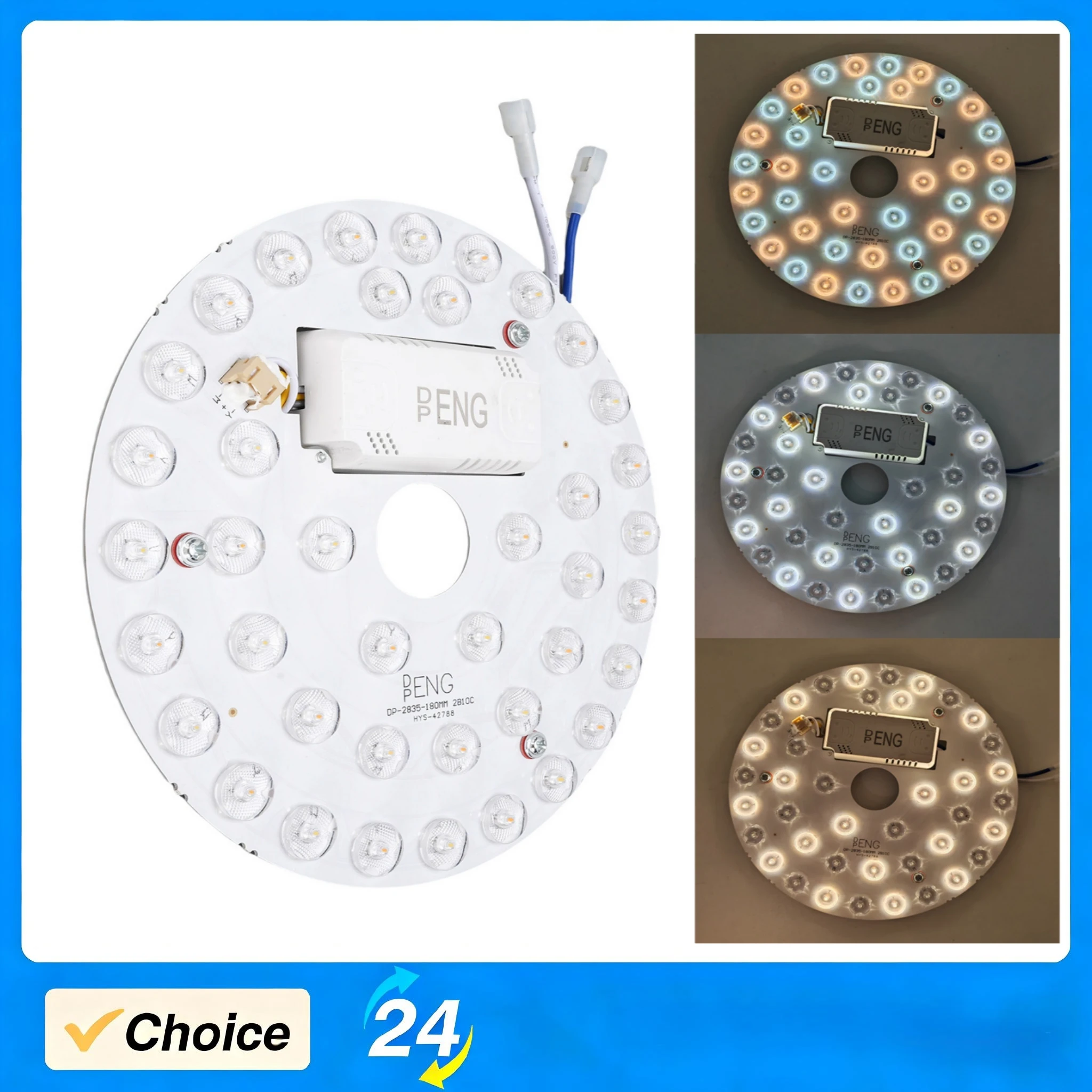 Round Ceiling Fan Light 180mm Magnetic LED Module 18W 3CCT Dimmable 85-265V Energy Saving Home Light Replacement Accessories