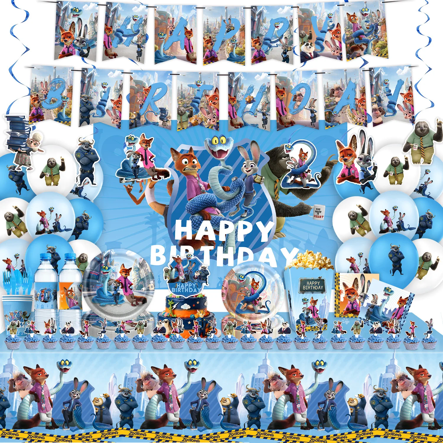

Zootopia Birthday Decorations Kids Supplies Judy Nick Pattern Plates Tablecloths Cake Toppers Banners Cups Zootopia 2 Christmas