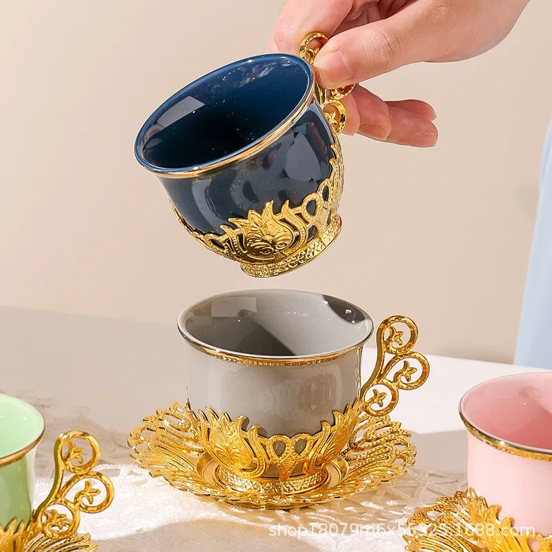 Turkish Ceramic Tea Cup Saucer Set 6 Piece High End Middle East Gift Box Coffee Cup For Home Living Room Hospitality Premium view 4