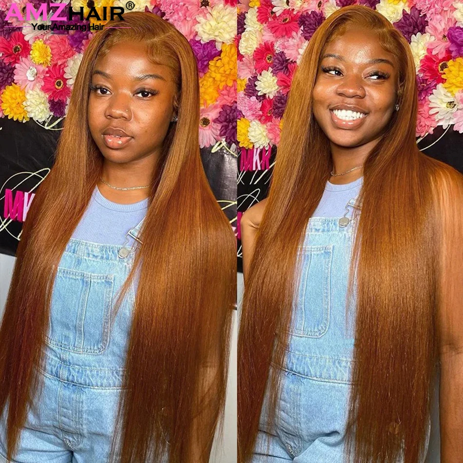 Ginger Brown 13x4 Lace Front Wigs Human Hair Preplucked Blonde Colored Human Hair Wigs Brazilian Bone Straight Lace Frontal Wigs