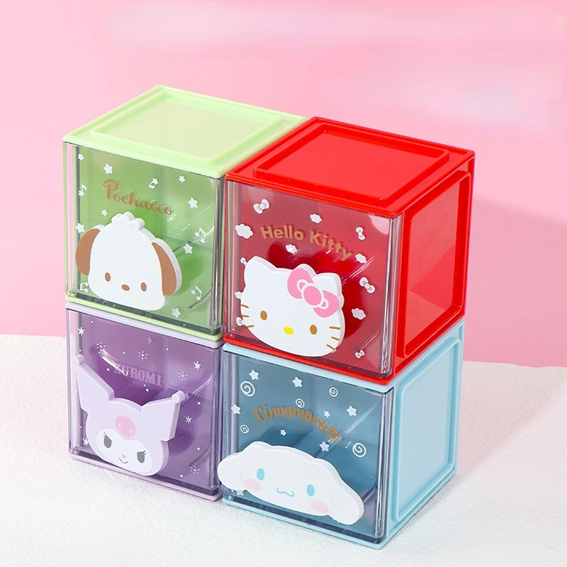 Echt Sanrio Cinnamoroll Mymelody Kuromi Pompom Purin Cube Opbergdoos Opbergdoos Desktop Lade Doos Gift