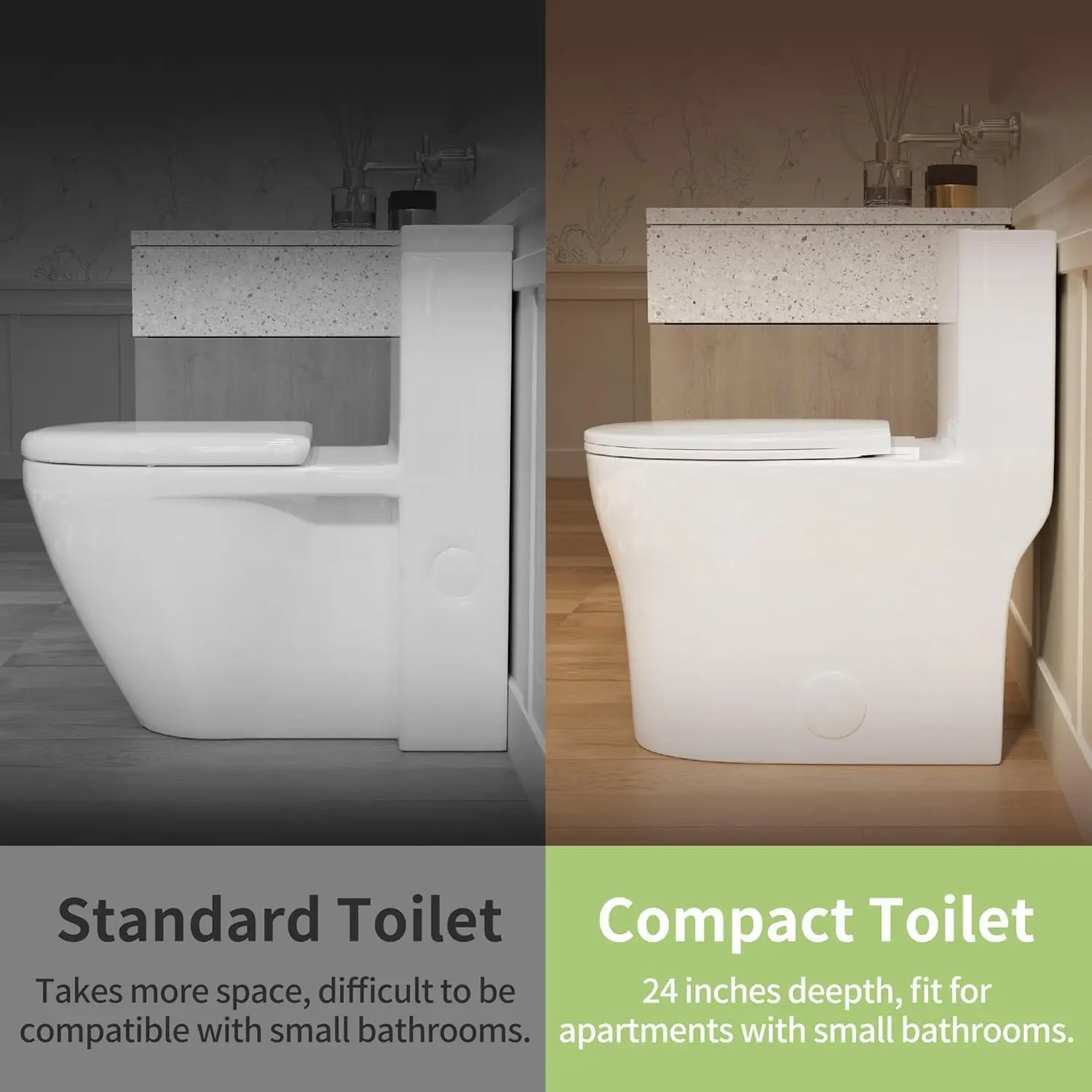 Compact One Piece Toilet for Bathrooms, Dual Flush 0.8/1.28 GPF