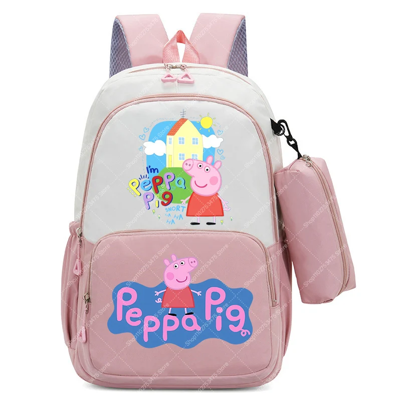 Mochila Fofa de Anime para Meninas com Estojo de Lápis, Desenho Animado Peppa Pigs, Mochila Escolar da Moda, Estojo de Canetas, Bolsa de Armazenamento de Papelaria Kawaii, Presente 2026