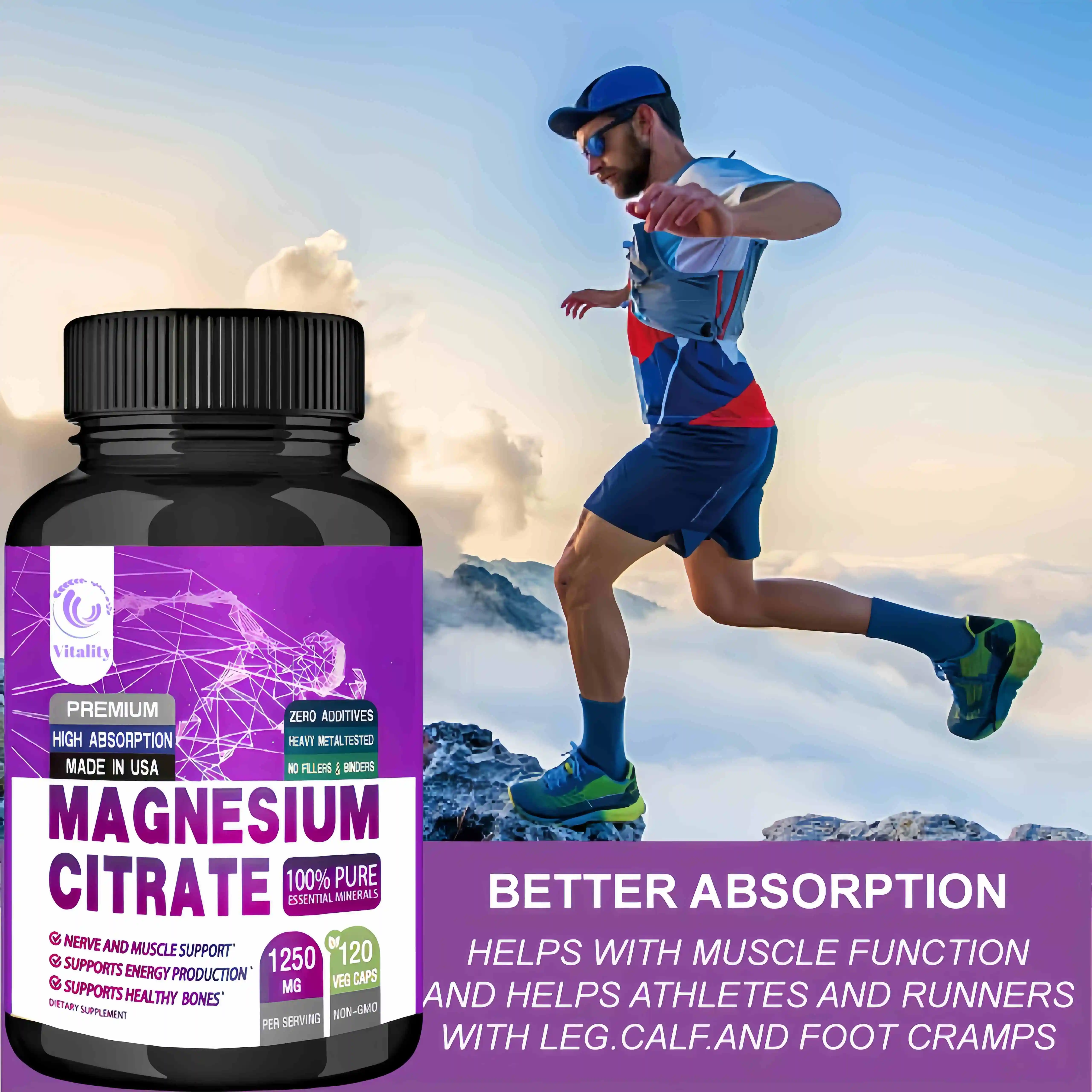 Magnesium Citrate 1250 Mg - Easily Absorbed, Purified Trace Mineral - Muscle, Nerve and Energy Support, Non-GMO