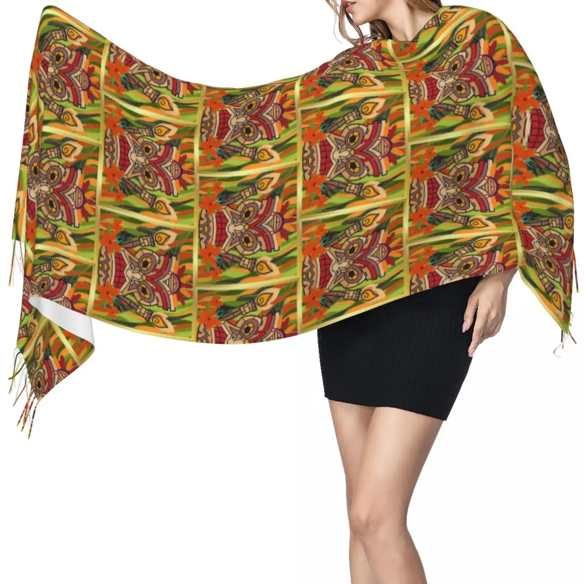 الطواطم العرقية من الهنود تيكي وشاح شرابة الأوشحة النساء شالات دافئة لينة ويلتف كبير الخريف الشتاء شال التفاف
