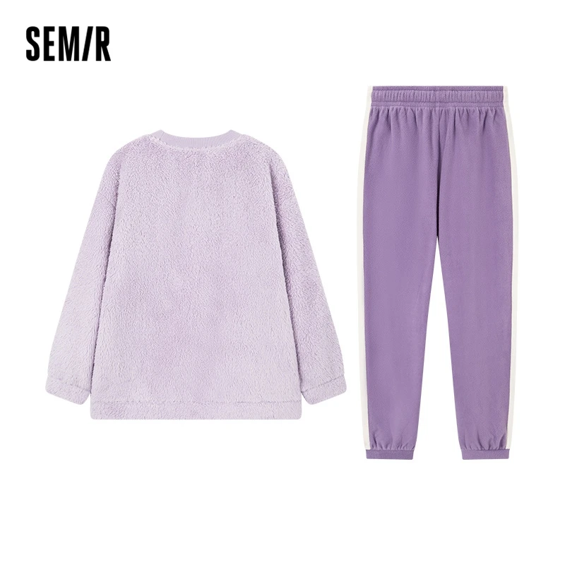 Semir Home Set Women Double-Sided Velvet Winter Home Clothes Plush Warm Pullover Couples Pajamas