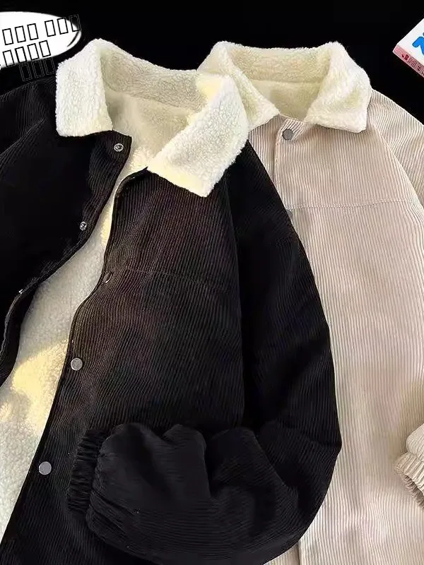 

Lamb Velvet Collar Men's Winter Thiened Warm Cotton Jaet Casual Corduroy Faionable Vintage Brand Leisure Cotton Coat